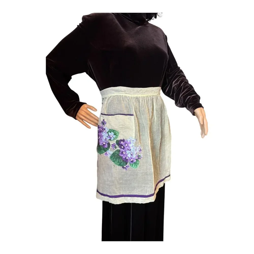 Vintage 1950s–1960s Sheer Hostess Apron Set Floral Organza Reversible